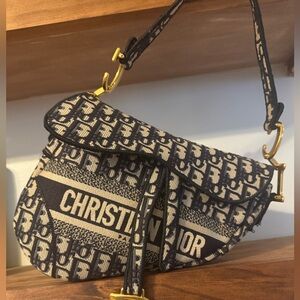 Dior Black and Cream Saddle Bag